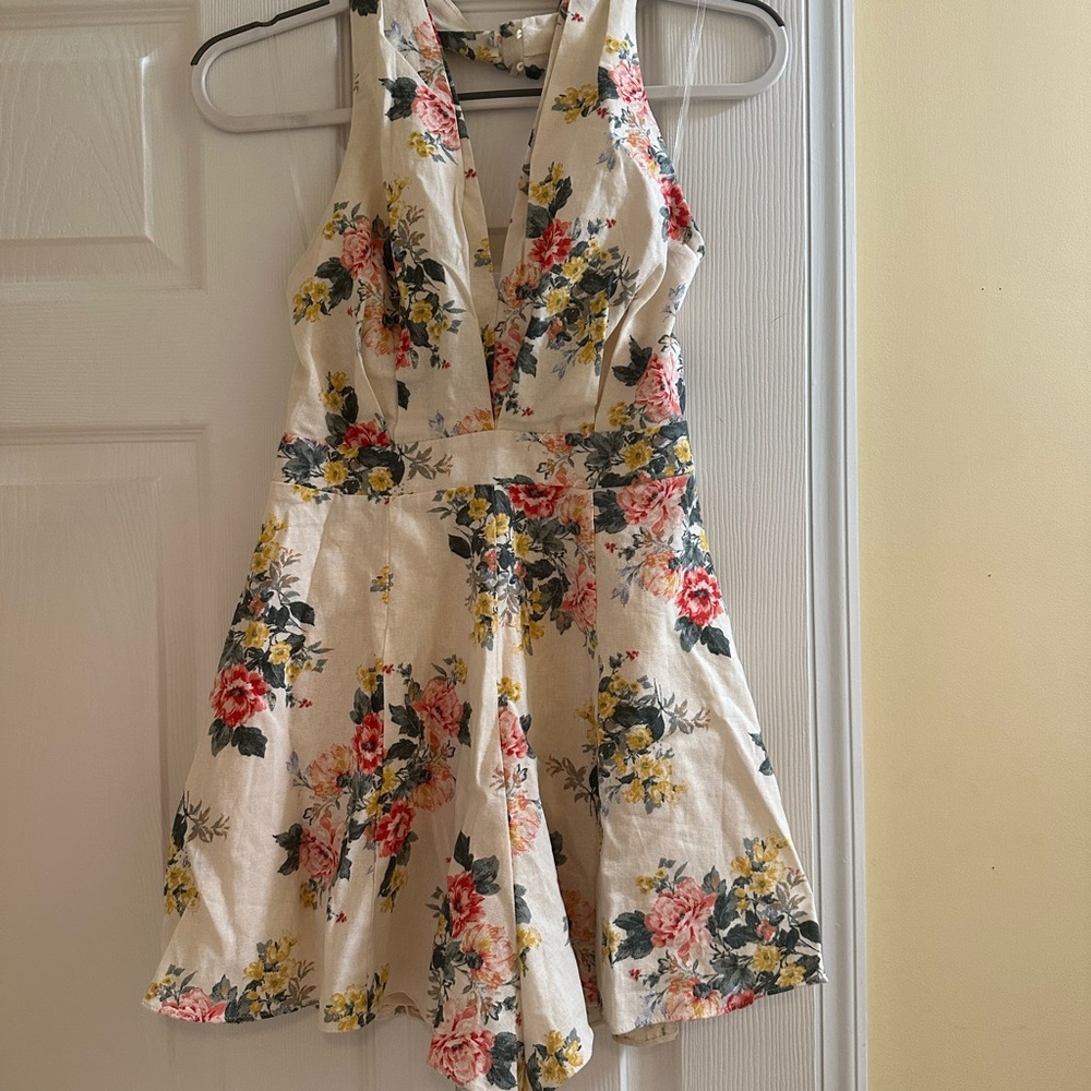Vici Linen Blend Floral Halter Romper